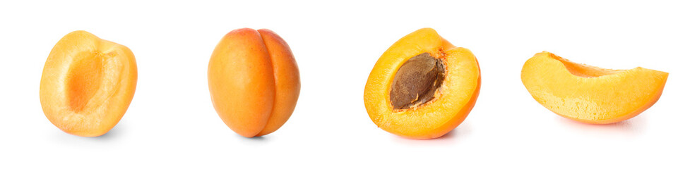 Set of sweet tasty apricots isolated on white