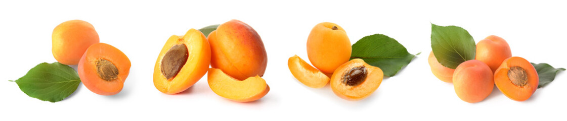 Naklejka na ściany i meble Set of sweet tasty apricots isolated on white