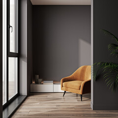 Home interior, modern dark living room interior mock up, 3d render