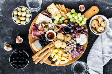 Assortment of tasty appetizers or antipasti on the table