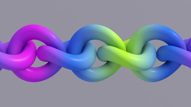 Bright colorful chain rotating. Abstract animation, 3d render.