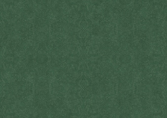 Fototapeta premium Hand-drawn unique abstract symmetrical seamless ornament. Bright semi transparent green on a deep warm green background. Paper texture. Digital artwork, A4. (pattern: p06b)
