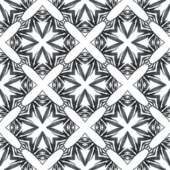 Fototapeta premium Hand drawn tropical seamless border. Black and