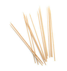 Wooden skewers on white background