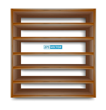 set of realistic white wooden wall shelves isolated. eps vector