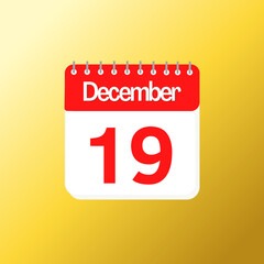 Day 19 of December month with red calendar design and yellow background with 3d shadow