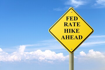 Fed Rate Hike Ahead Caution Sign sky Background