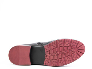 Sole for shoes, bottom view. Shoe sole close-up isolated on white background. place for text. Element of boots. Concept of production of shoe.