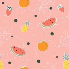 Foto op Aluminium pattern of summer fruit with pink background free vector © reza