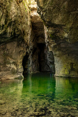 Underground cave, grotto with green lake. Gruta do Anjo, Socorro. Angel's grotto.