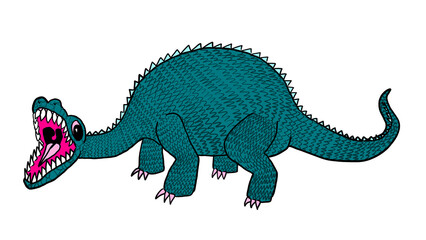 cartoon of a long-necked dinosaur with an open mouth