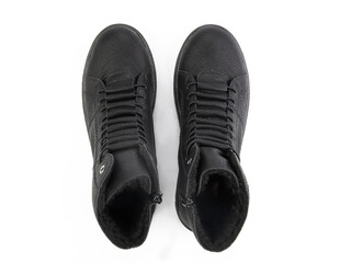 classic sneakers with laces. Casual style. Isolated close-up on white background. Top view. Fashion shoes