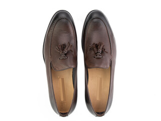 Vintage Loafer Shoes. Closeup. Advertising shot. Concept closeup shoes. Isolated object close up on...