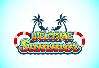 Fototapeta na wymiar Summer holidays design concept vector illustration. Tropical beach scene.