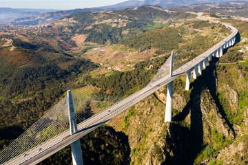 Aerial view of Viaduto do Corgo in Vila Real, Portugal. Highroad and landscape from above. © JackF