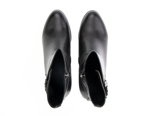 black leather jodhpur boots isolated on white background. Top view. Fashion shoes. Photoshoot for shoe shop concept.