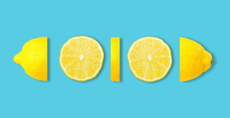 Infographic design of sliced lemon. Deconstructed food design background.