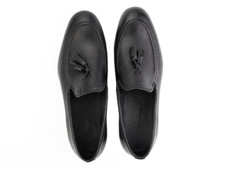 Vintage Loafer Shoes. Closeup. Advertising shot. Concept closeup shoes. Isolated object close up on white background. Top view.