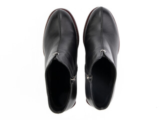 black leather jodhpur boots isolated on white background. Top view. Fashion shoes. Photoshoot for shoe shop concept.