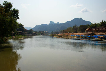 A beautiful panoramic view of Vang Vieng in Laos.