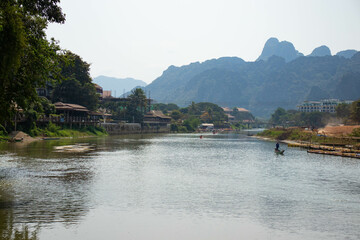 A beautiful panoramic view of Vang Vieng in Laos.
