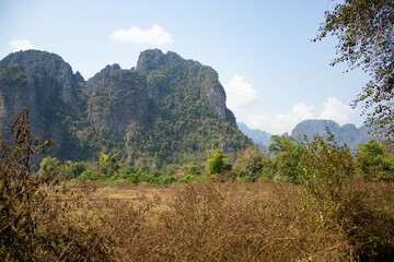 A beautiful panoramic view of Vang Vieng, Laos.