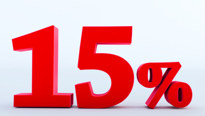 3D render of red fifteen percent isolated over white background,