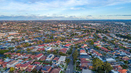 Aerial drone photo of a residential neighbourhood in Sydney Australia