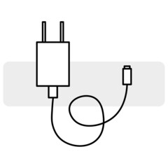 Cartoon phone charger. Linear icon. Phone charger in flat style. Vector illustration. Stock image.