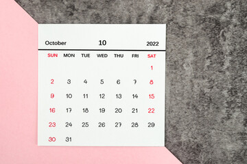 Top views Calendar desk October is the month for organizers to plan and remind on the table background.