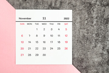 Top views Calendar desk November is the month for organizers to plan and remind on the table background.