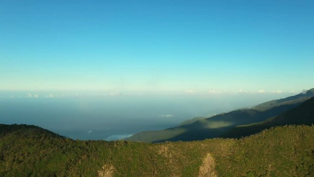 Panoramic view from the top of Avila mountain in Galipan, facing the Caribbean sea La Guaira, in Waraira Repano National Park, Venezuela.
