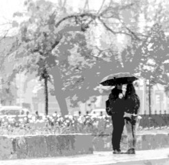 Two under an umbrella when it rains applique