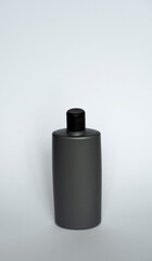 Men's gray shower gel bottle, front view template. Container of conditioner, hair rinse.