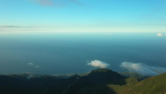 Panoramic view from the top of Avila mountain in Galipan, facing the Caribbean sea La Guaira, in Waraira Repano National Park, Venezuela.
