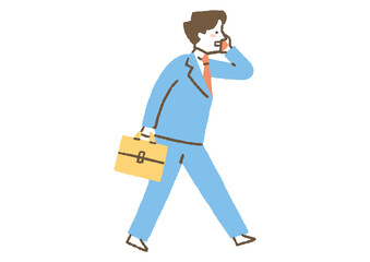 電話をしながら歩く男性会社員_色