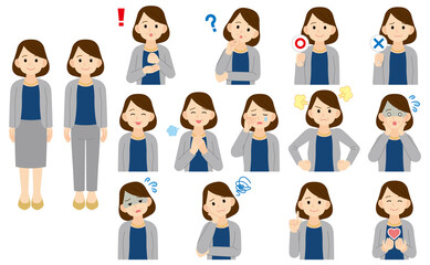 働くミドル女性表情色々セット＿線なし