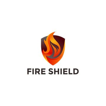 Fire shield logo design element. Fire warning sign shield icon vector illustration