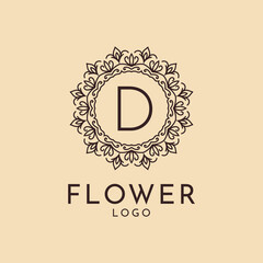 letter D flower circle decoration for spa, salon, hotel, florist, feminine brand