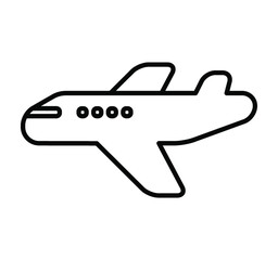 飛行機のシンプルなモノクロ横向き線画アイコン/白背景