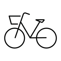 カゴ付き自転車の横向きシンプルなモノクロ線画アイコン/白背景