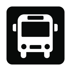 バスのシンプルなモノクロ白抜き角丸正方形正面アイコン