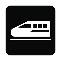 新幹線のシンプルなモノクロ白抜き角丸正方形横向きアイコン