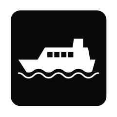 船のシンプルな横向きモノクロ白抜き角丸正方形アイコン