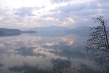 the morning reservoir and the sky