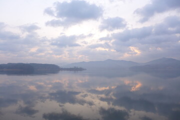 the morning reservoir and the sky