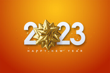 Fototapeta na wymiar 2023 happy new year with fresh orange background