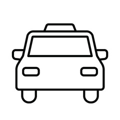 タクシーのシンプルなモノクロ正面線画アイコン/白背景