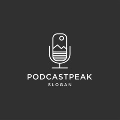Podcast peak line art logo template vector illustration design