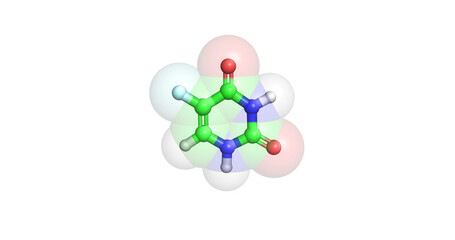 Fluorouracil (5-FU, FU), anticancer drug, 3D molecule